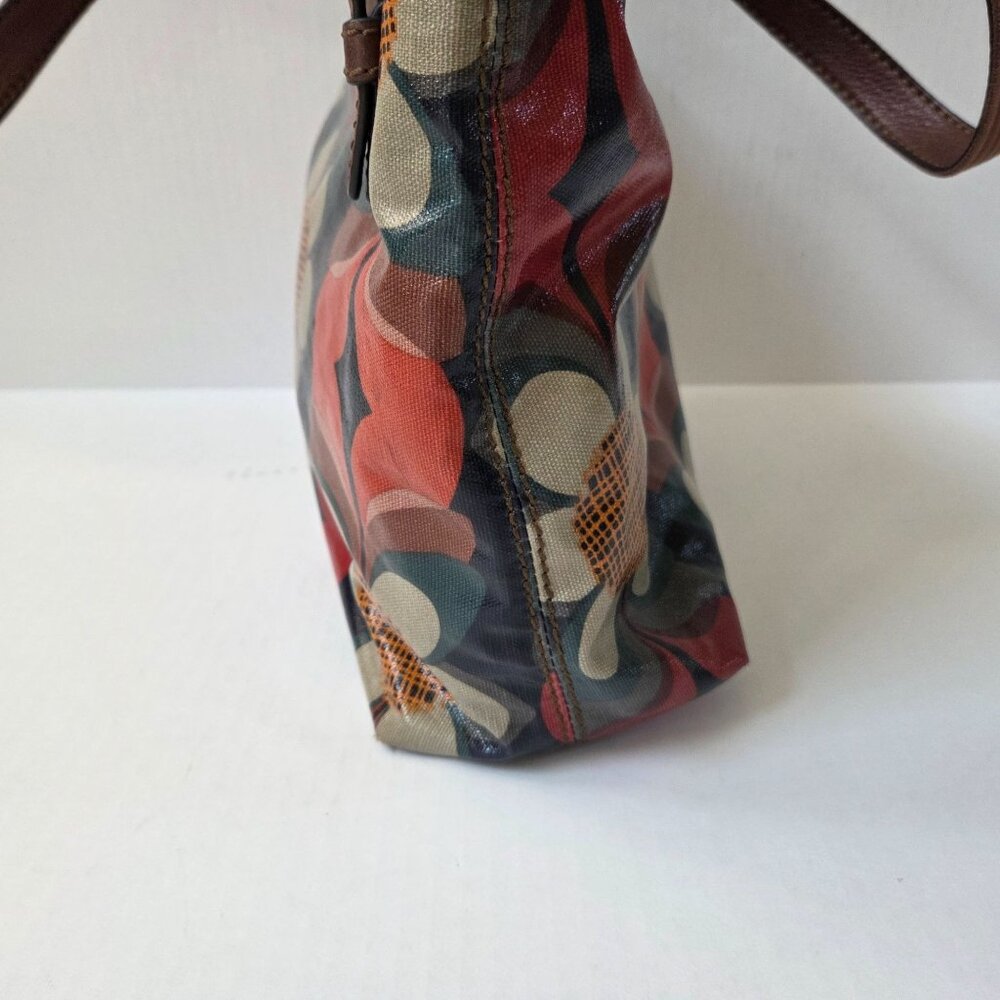 Fossil Tote Red Mod Floral Coated Canvas Keyper B… - image 6